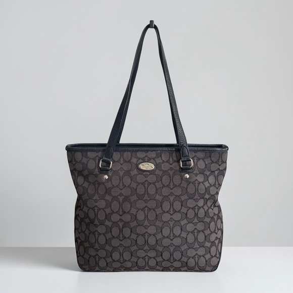 Coach Handbags - Authentic Coach Signature Black Grey Zip Top Tote Bag